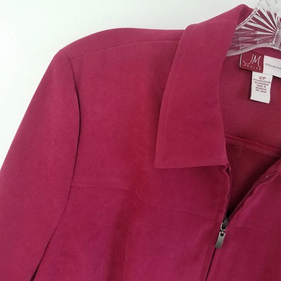 Women's Red Faux Suede Full Zip Coat Jacket - Picture 3 of 10